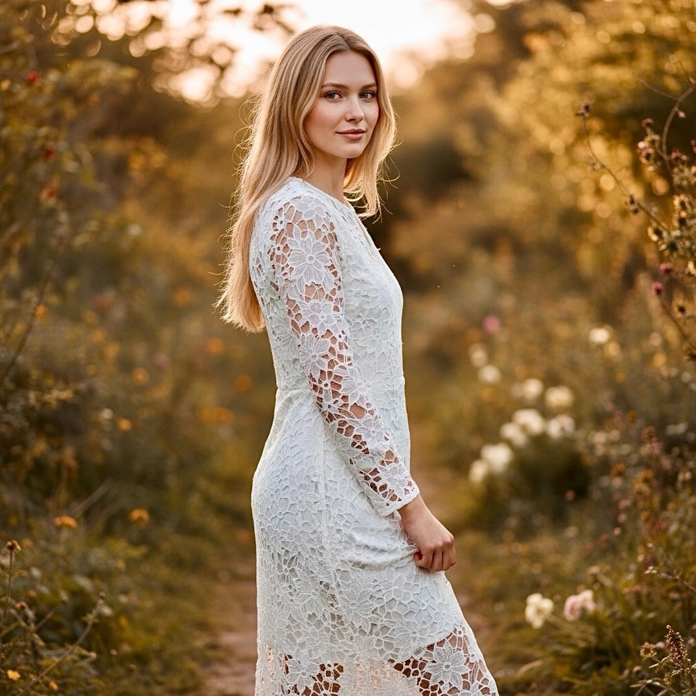 NWT Johnny Was - Garden White Lace Maxi Dress with Keyhole Neckline - Size M - Picture 4 of 15